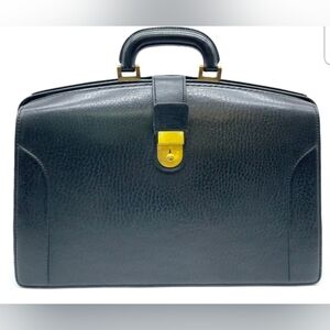 Burberrys Gold Hardware Leather Black Business Bag